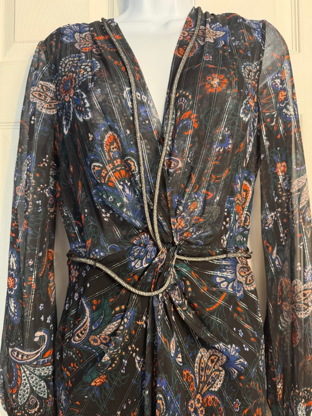 Veronica Beard Kaira Dress long sleeve V neck maxi dress size 2 silk - Picture 4 of 16